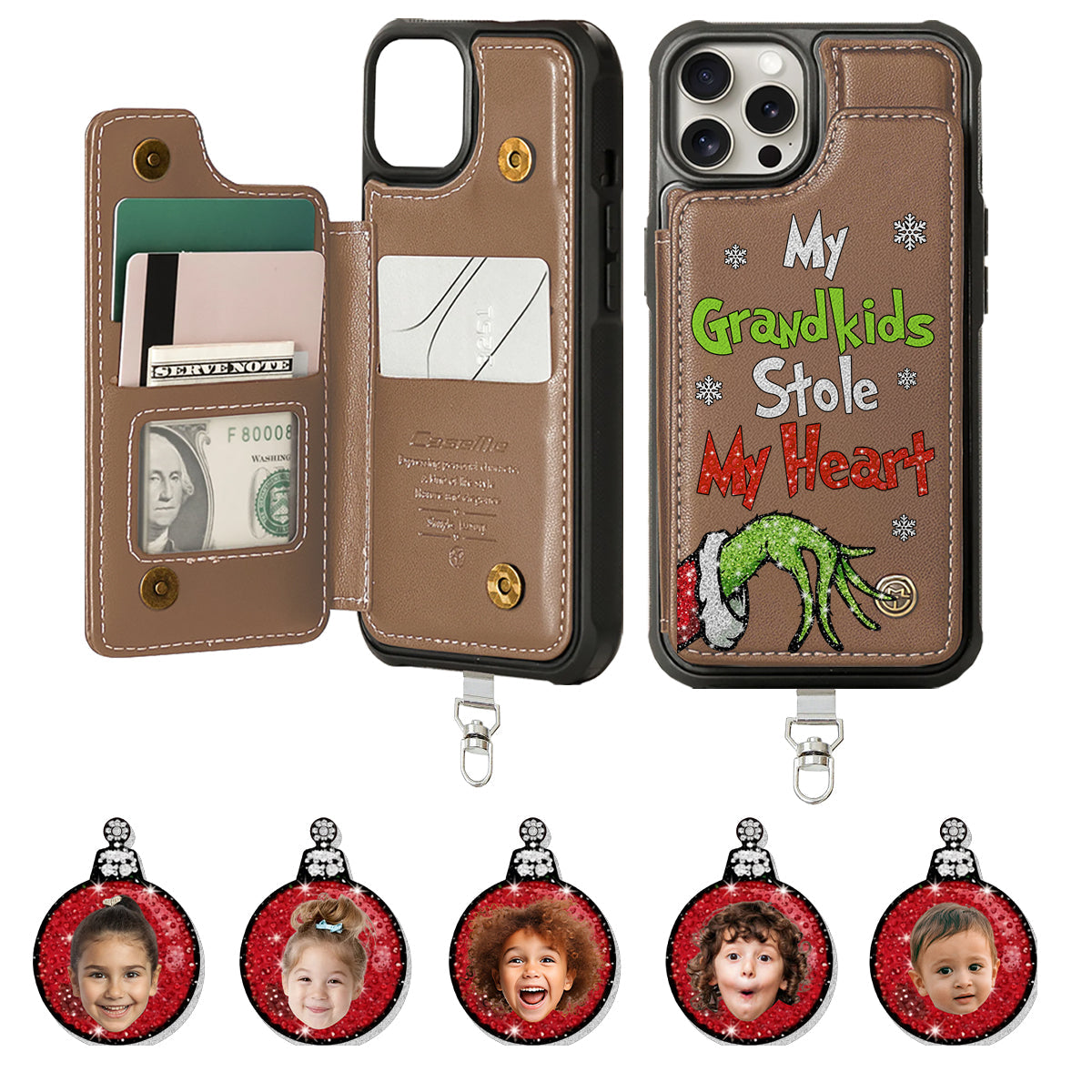My Grandkids Kids Baby... Stole My Heart - Personalized Stole Christmas Phone Wallet With Charms
