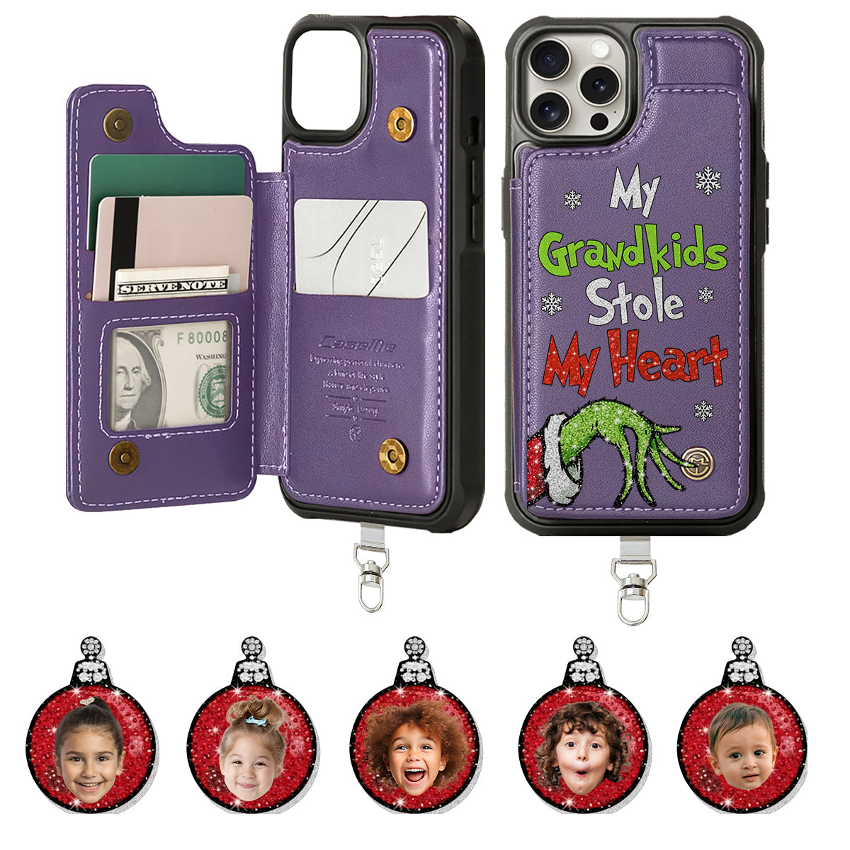 My Grandkids Kids Baby... Stole My Heart - Personalized Stole Christmas Phone Wallet With Charms