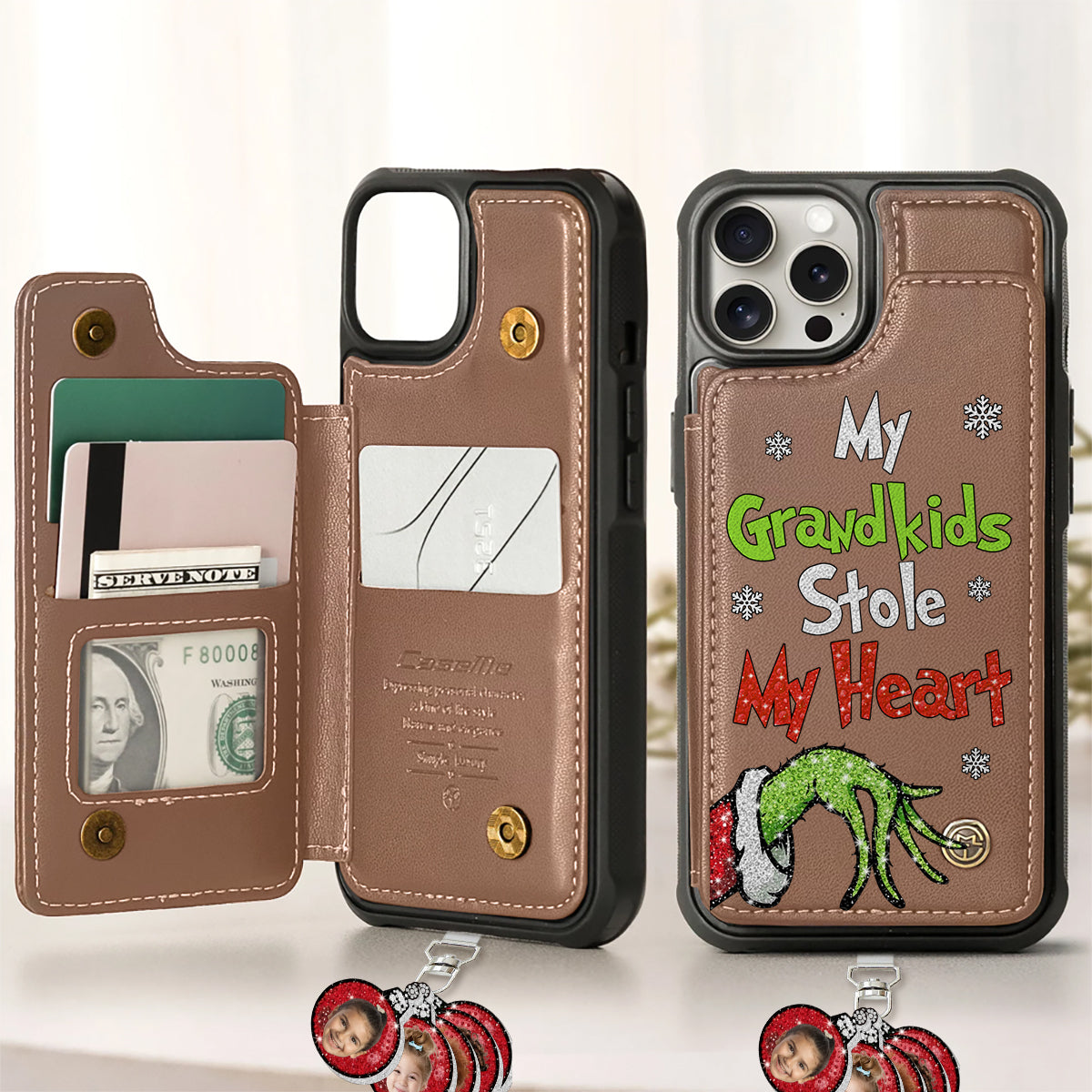 My Grandkids Kids Baby... Stole My Heart - Personalized Stole Christmas Phone Wallet With Charms