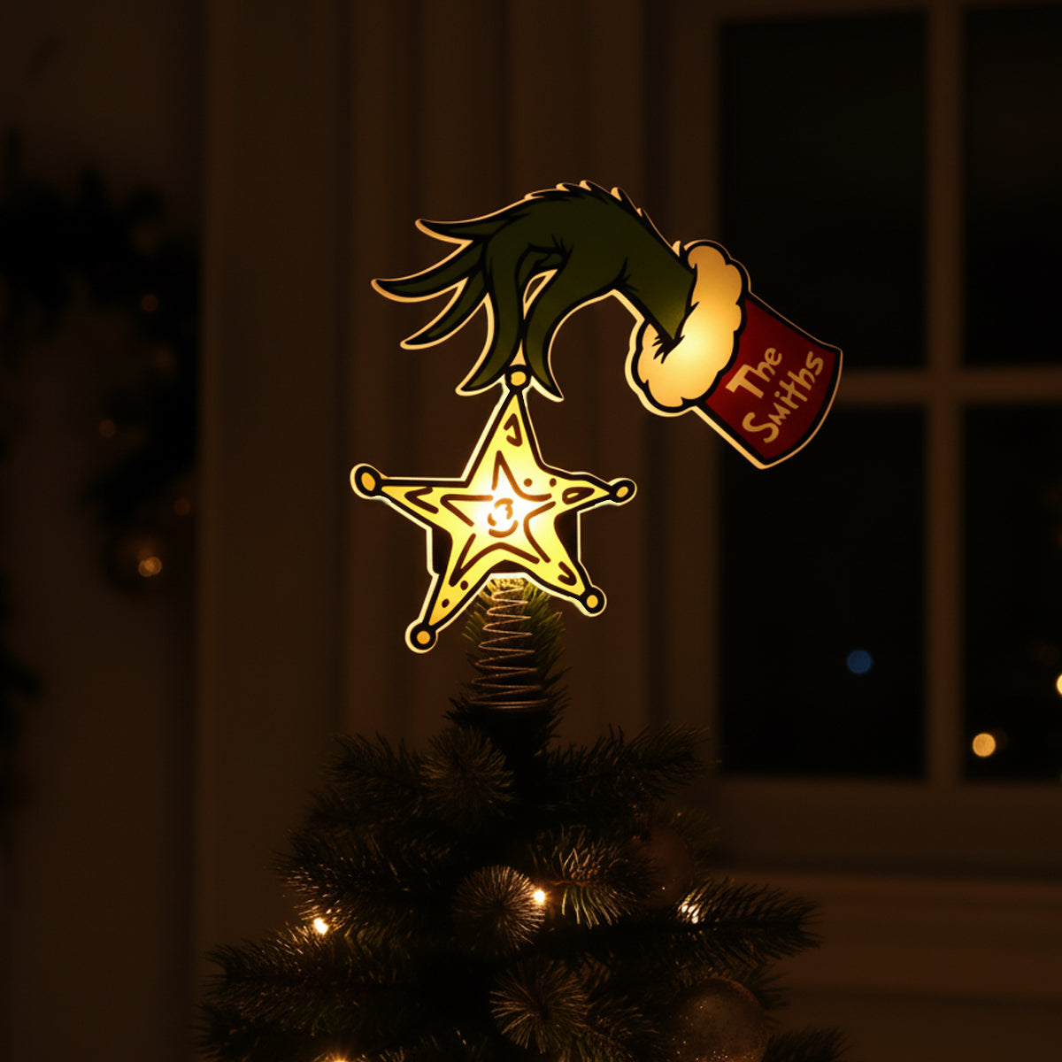 Naughty Green Mischief Stole The Yellow Star - Personalized Stole Christmas LED Light Tree Topper