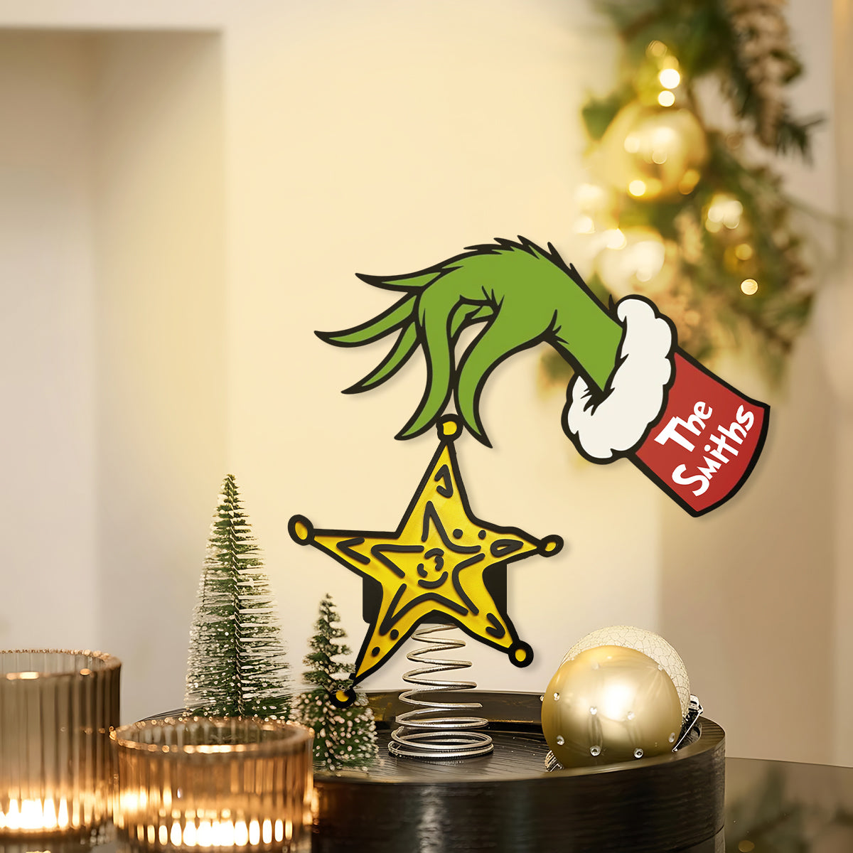 Naughty Green Mischief Stole The Yellow Star - Personalized Stole Christmas LED Light Tree Topper