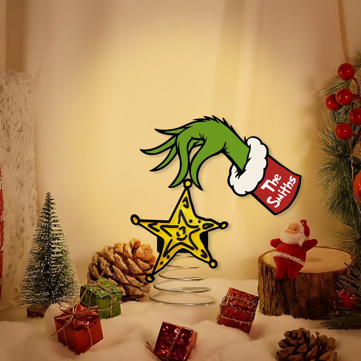 Naughty Green Mischief Stole The Yellow Star - Personalized Stole Christmas LED Light Tree Topper