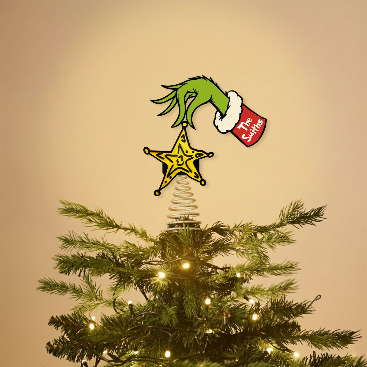 Naughty Green Mischief Stole The Yellow Star - Personalized Stole Christmas LED Light Tree Topper