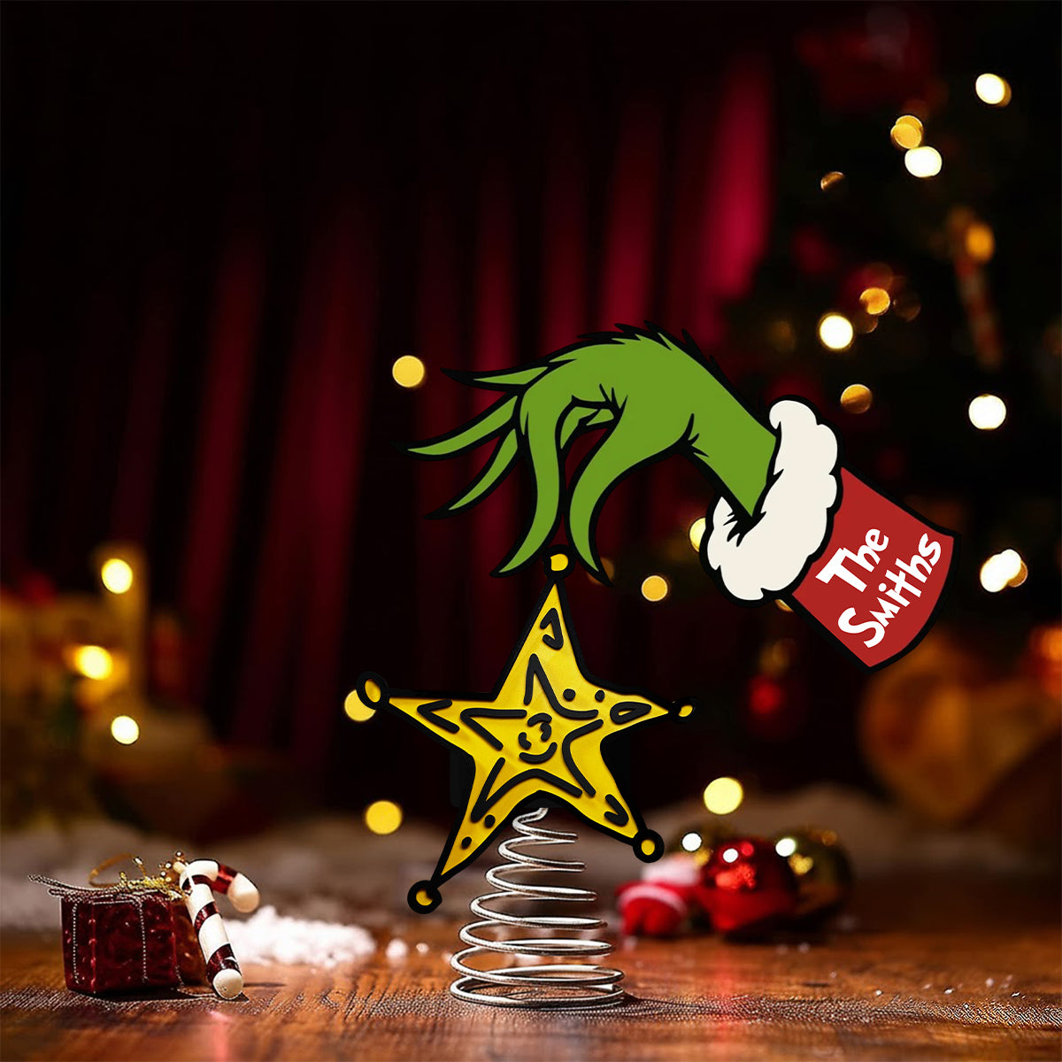Naughty Green Mischief Stole The Yellow Star - Personalized Stole Christmas LED Light Tree Topper