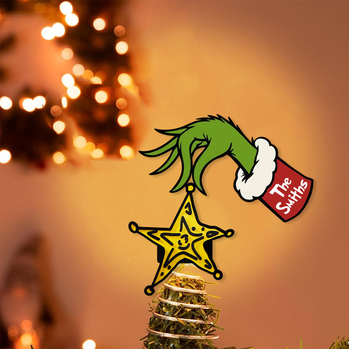Naughty Green Mischief Stole The Yellow Star - Personalized Stole Christmas LED Light Tree Topper