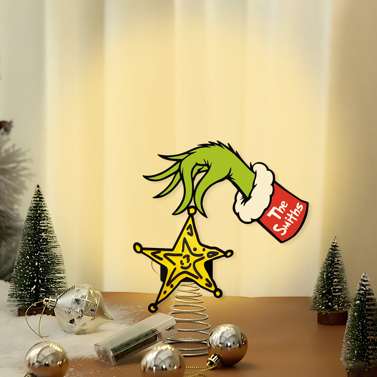 Naughty Green Mischief Stole The Yellow Star - Personalized Stole Christmas LED Light Tree Topper