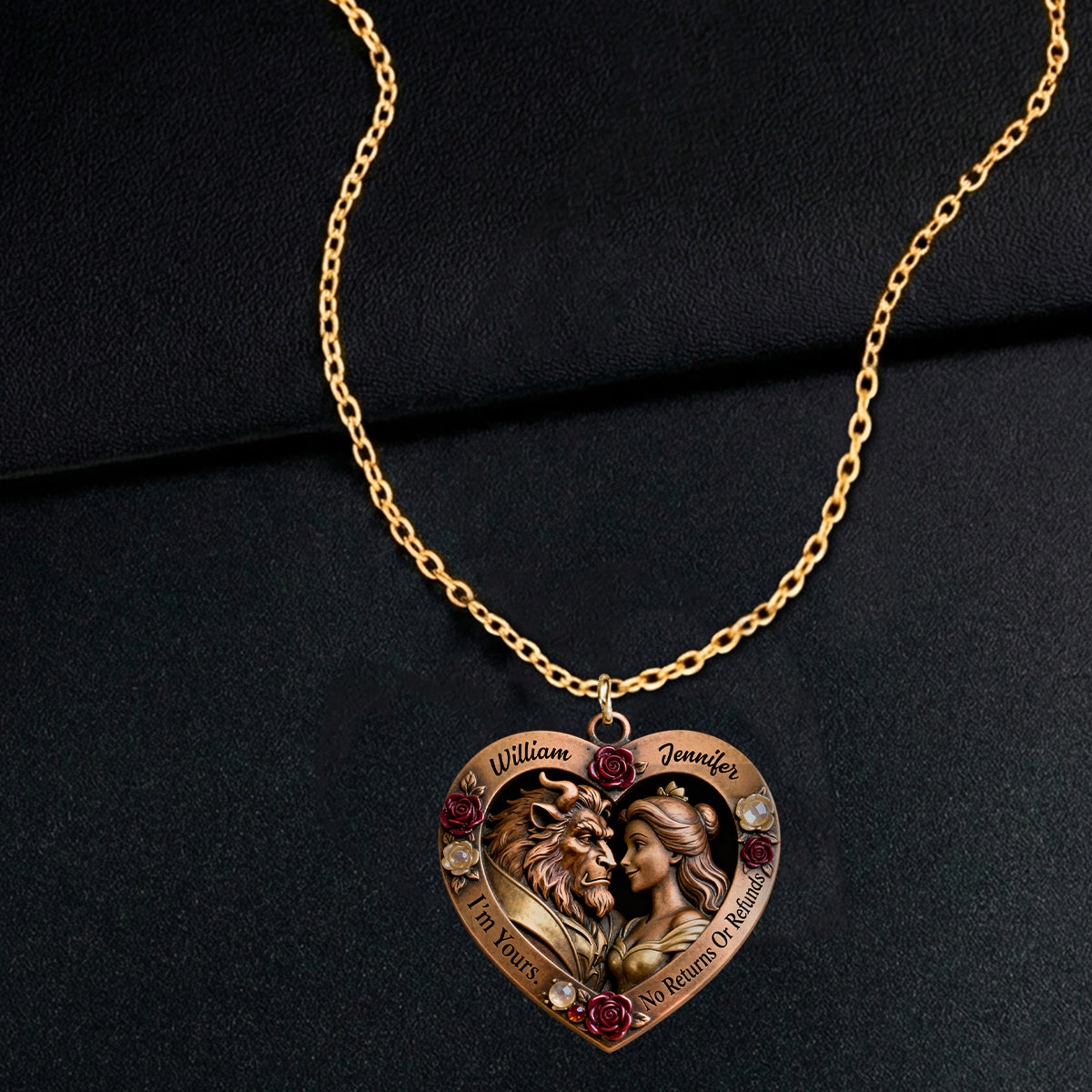 I'm Yours - Personalized Beauty And The Beast Shaped Metal Pendant Necklace