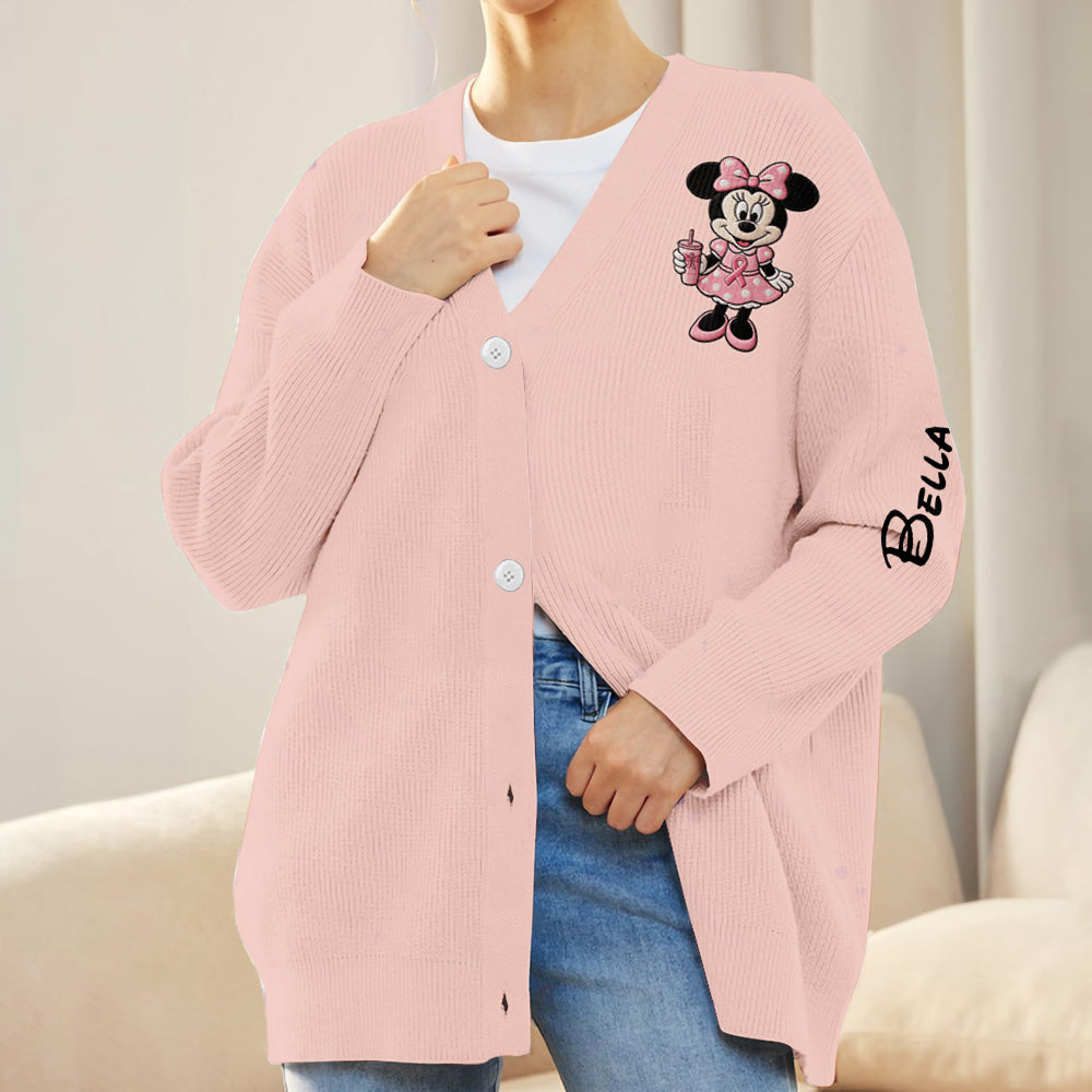 Fight Like A Girl - Personalized Breast Cancer Awareness Cardigan Sweater