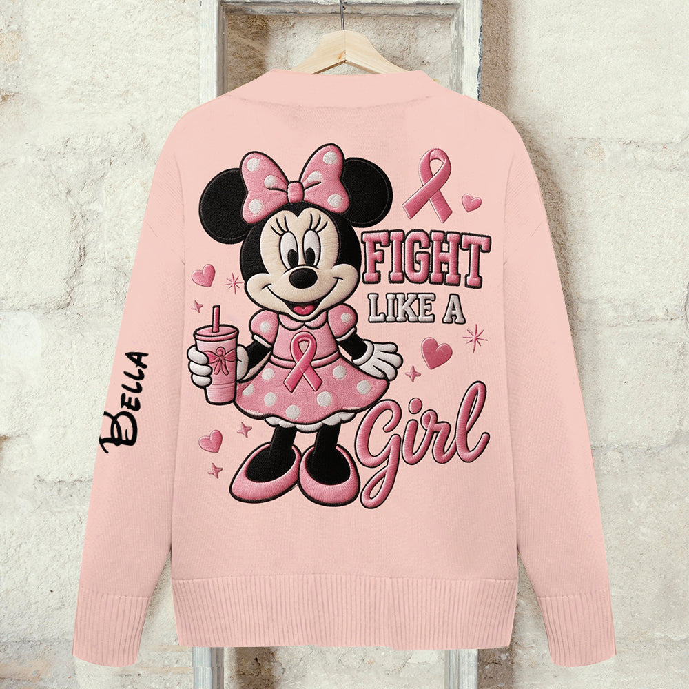 Fight Like A Girl - Personalized Breast Cancer Awareness Cardigan Sweater