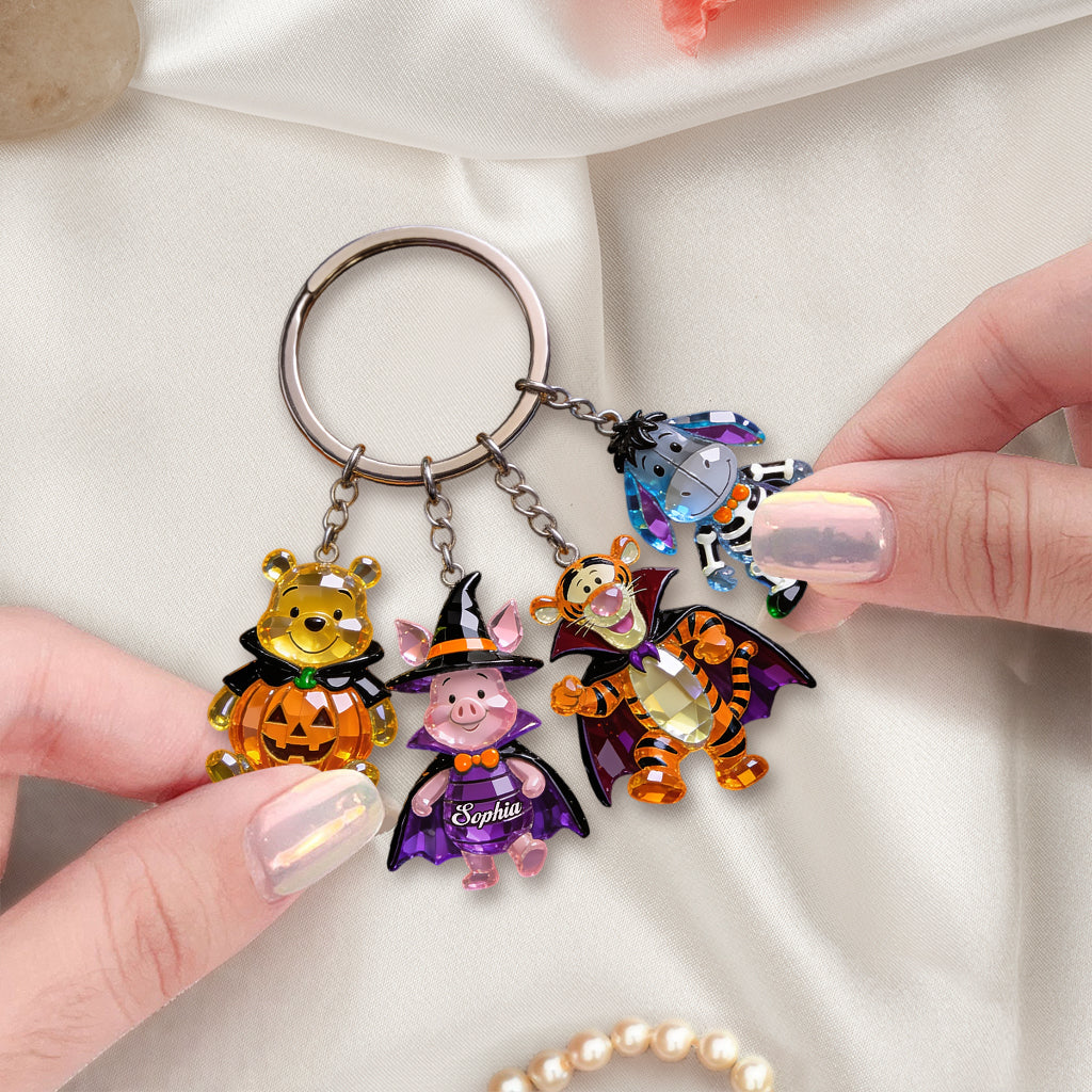 Halloween Vibes - Personalized Yellow Bear Premium Keychain With Charms