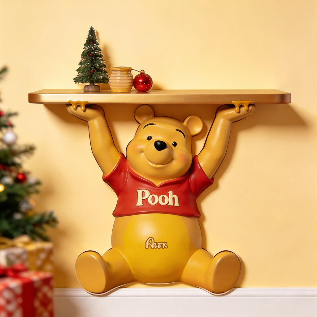 Cute Bear - Personalized Yellow Bear Wooden Floating Shelf