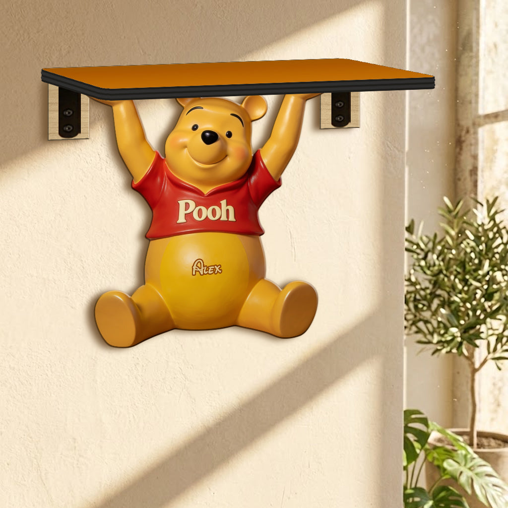 Cute Bear - Personalized Yellow Bear Wooden Floating Shelf