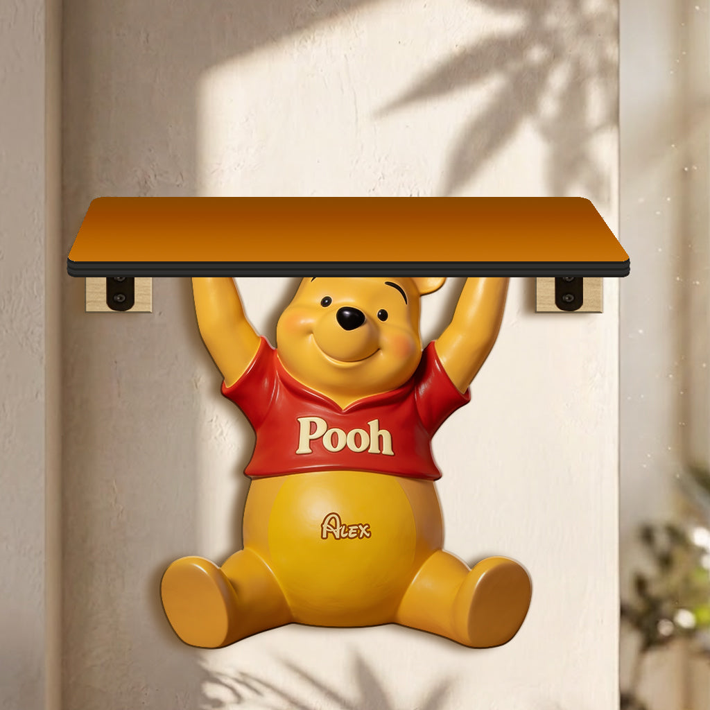Cute Bear - Personalized Yellow Bear Wooden Floating Shelf