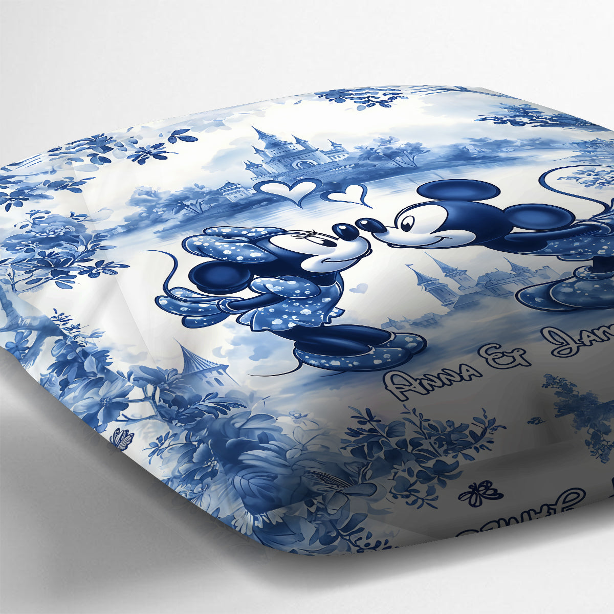 Classic Blue & White Ceramic Mouse Couple - Personalized Mouse Throw Pillow