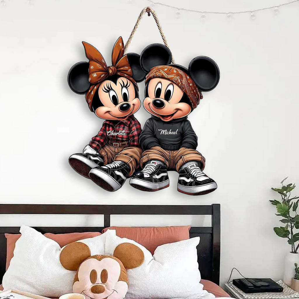 Chicano Mouse Couple - Personalized Mouse Custom Shaped Wood Sign