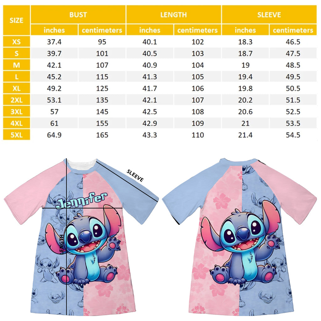 Pink And Blue Ohana - Personalized Ohana Sleep T-shirt Dress