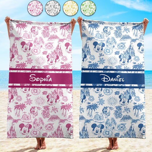 Magical Love Toile De Jouy - Personalized Mouse Quick-dry Beach Towel/ Bath Towel