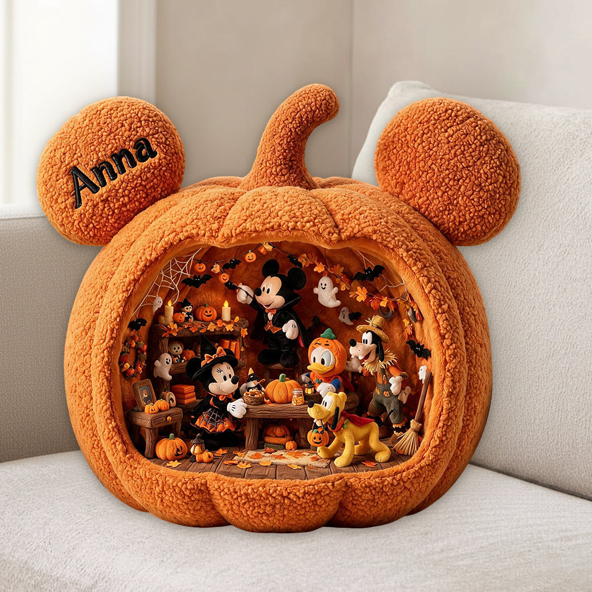 Halloween Pumpkin - Personalized Mouse Premium Faux Fur Pillow
