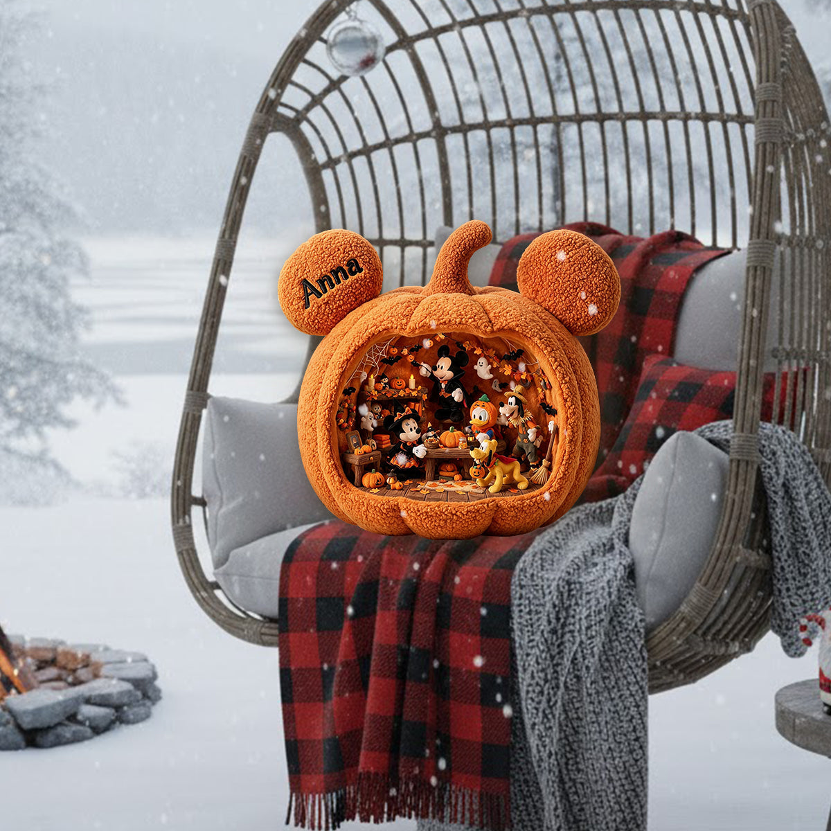 Halloween Pumpkin - Personalized Mouse Premium Faux Fur Pillow
