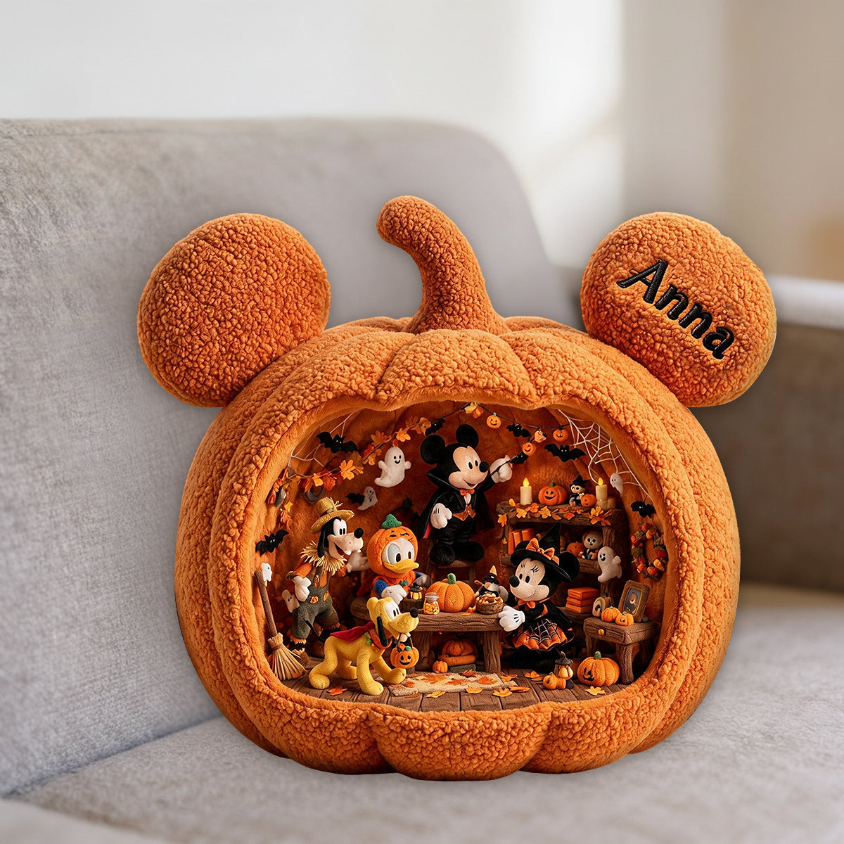 Halloween Pumpkin - Personalized Mouse Premium Faux Fur Pillow