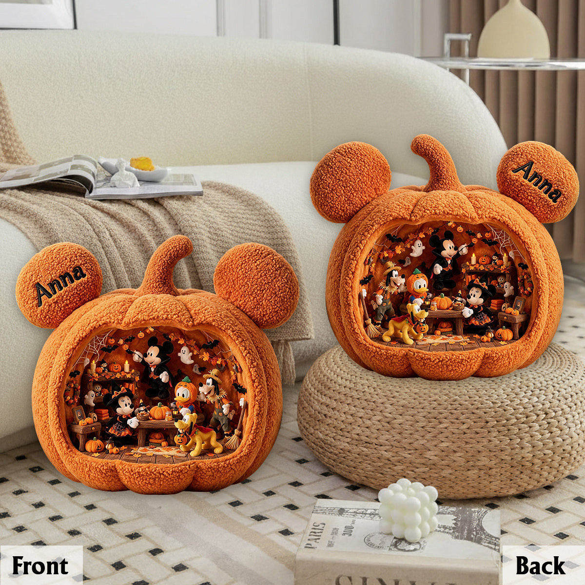 Halloween Pumpkin - Personalized Mouse Premium Faux Fur Pillow
