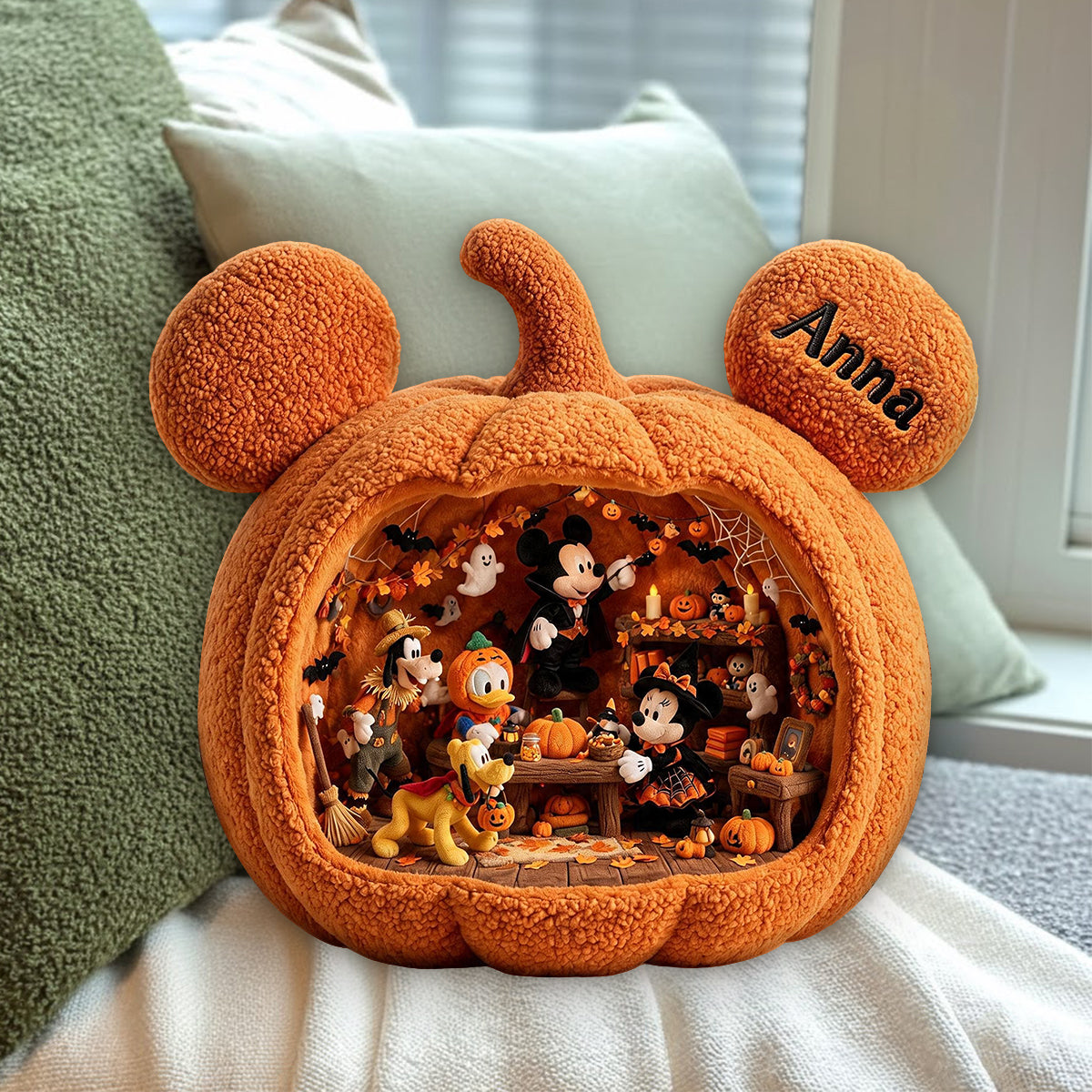 Halloween Pumpkin - Personalized Mouse Premium Faux Fur Pillow