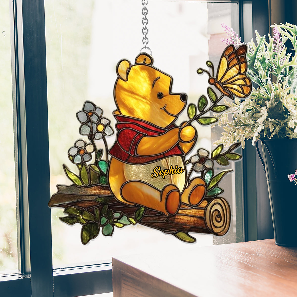Cute Yellow Bear - Personalized Yellow Bear Window Hanging Suncatcher Ornament