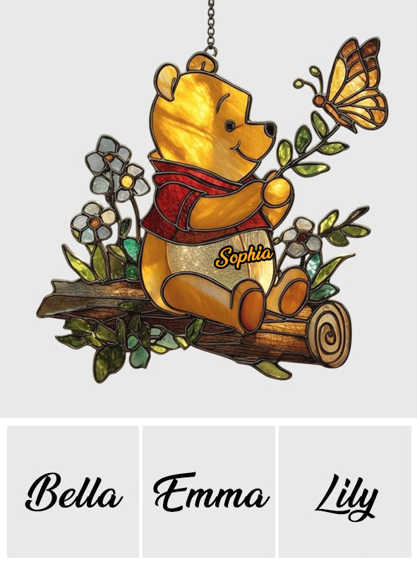 Cute Yellow Bear - Personalized Yellow Bear Window Hanging Suncatcher Ornament