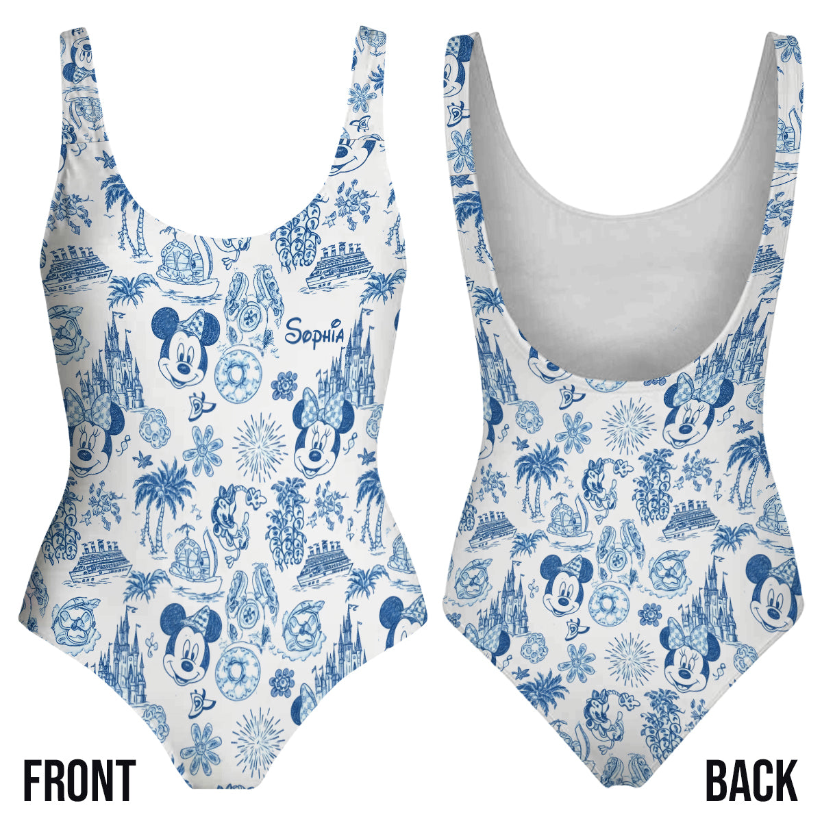 Magical Mouse Ears Pattern - Personalized Mouse Women Swimming Bodysuit & Beach Towel