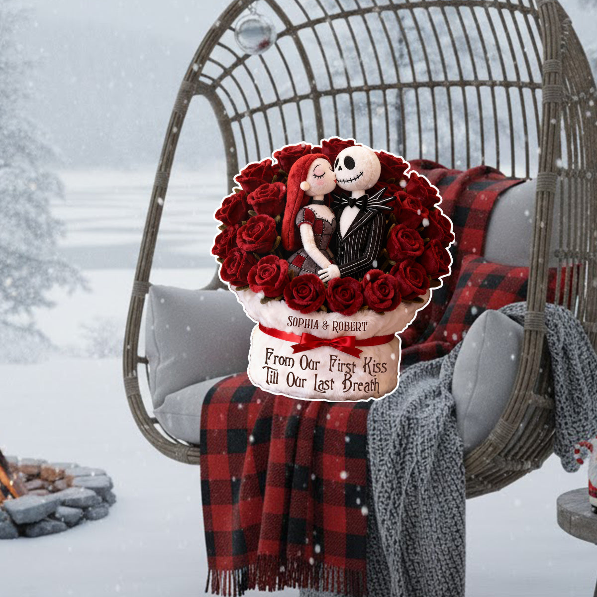 From Our First Kiss - Personalized Nightmare Faux Fur Shaped Pillow