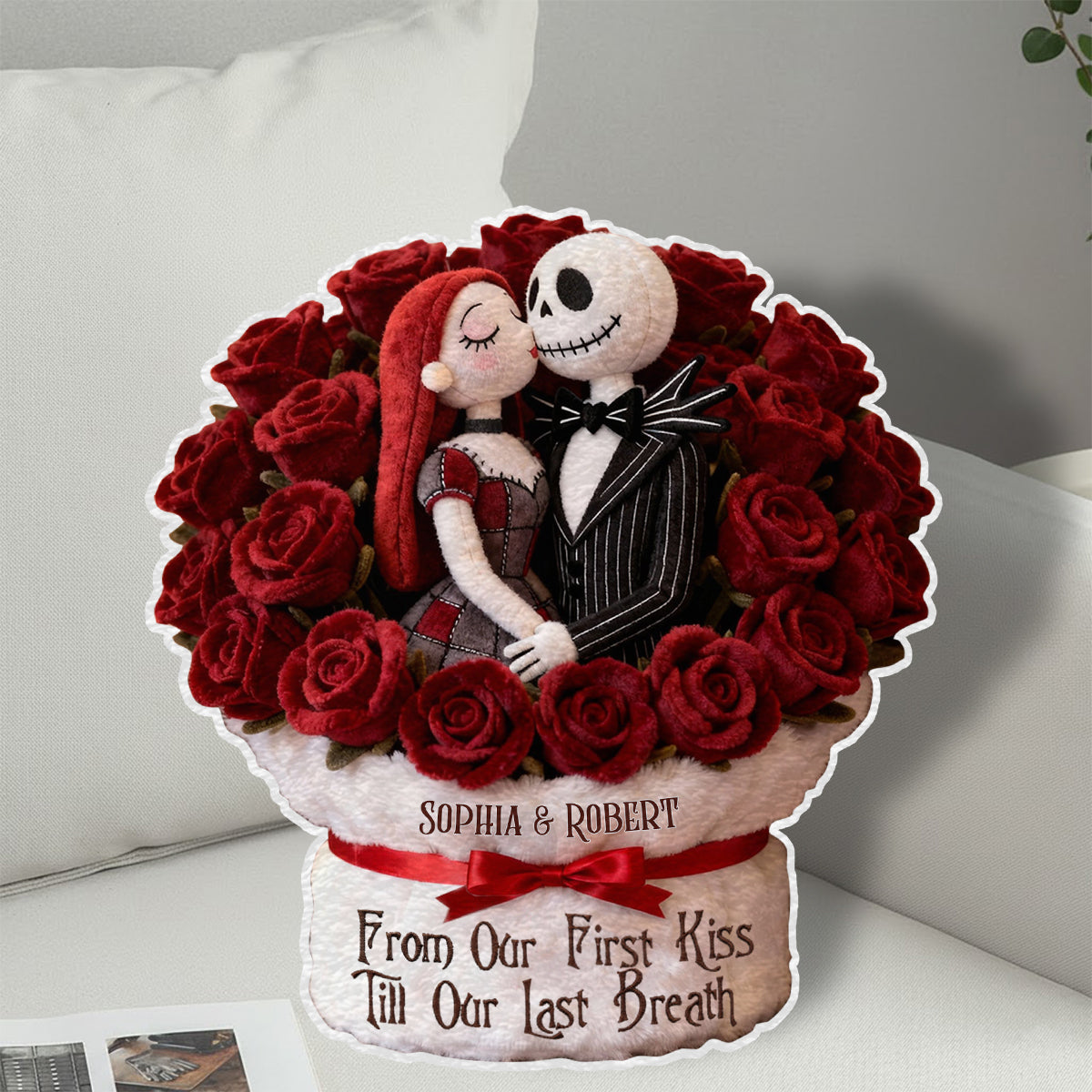 From Our First Kiss - Personalized Nightmare Faux Fur Shaped Pillow