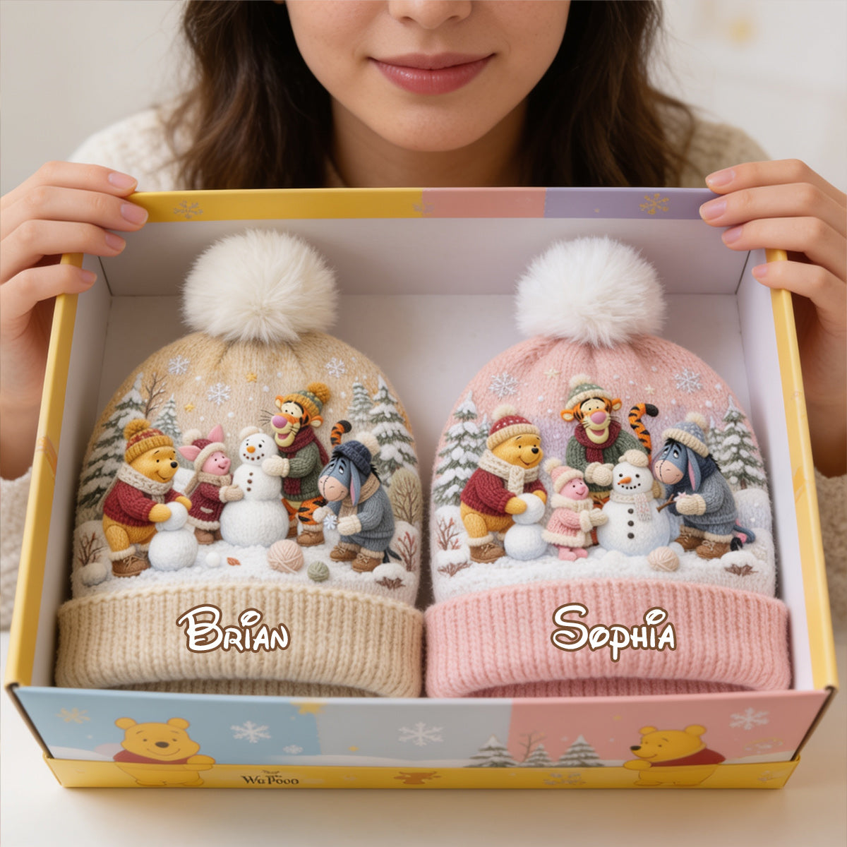 Snow Much Fun Together - Personalized Yellow Bear Beanie Hat