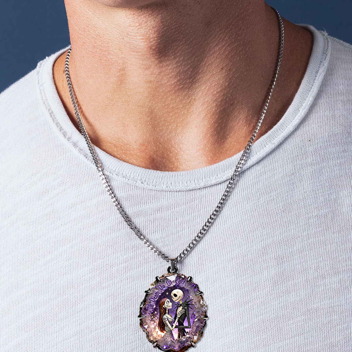 Till Death Do Us Part - Personalized Nightmare Shaped Metal Pendant Necklace