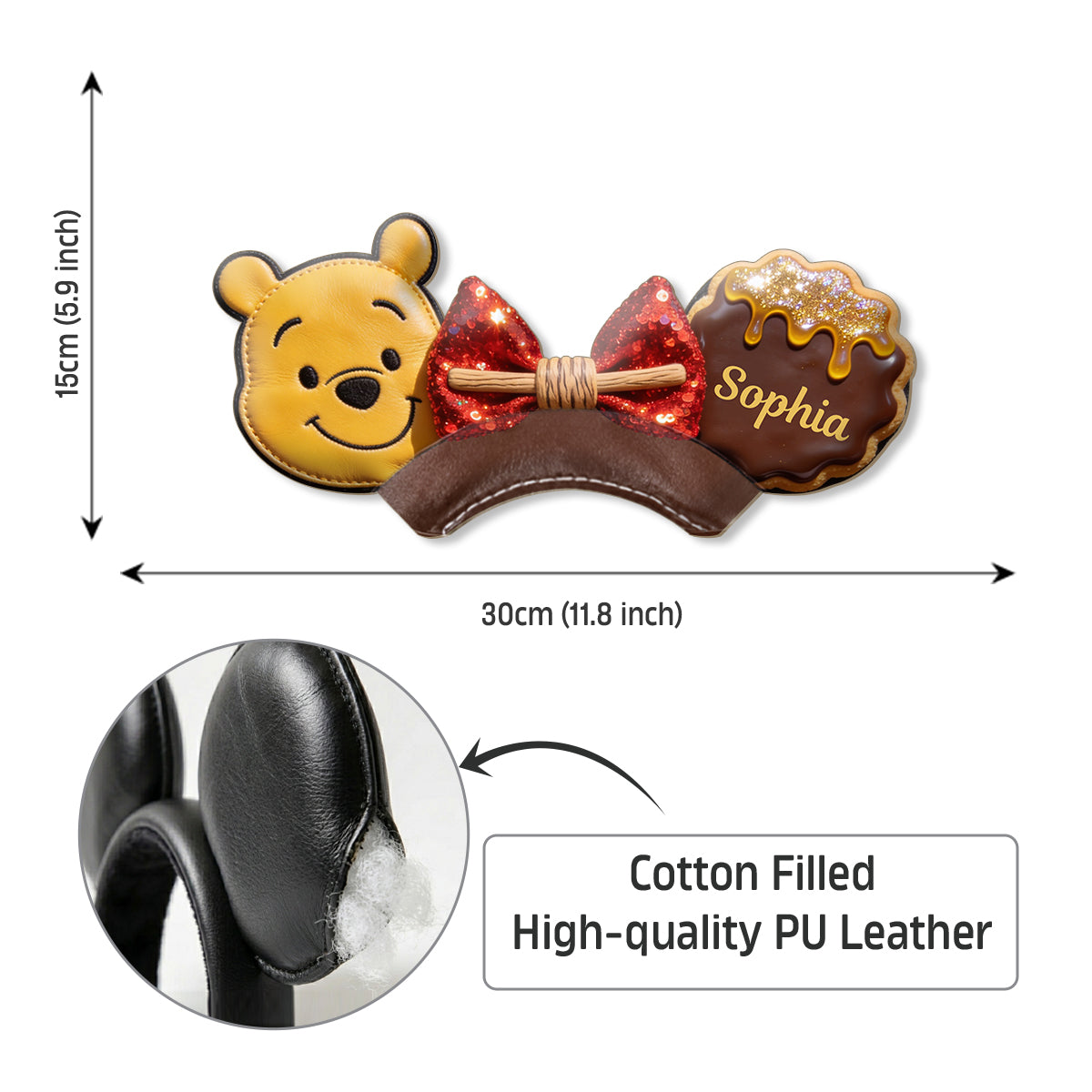 Honey Bear And Friends - Personalized Yellow Bear Shaped Leather Headband