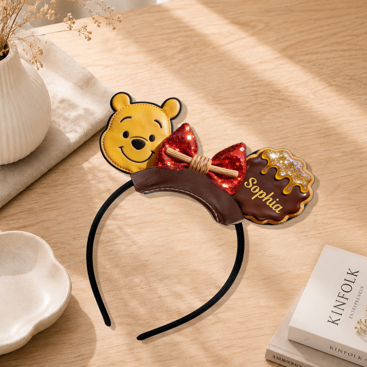 Honey Bear And Friends - Personalized Yellow Bear Shaped Leather Headband