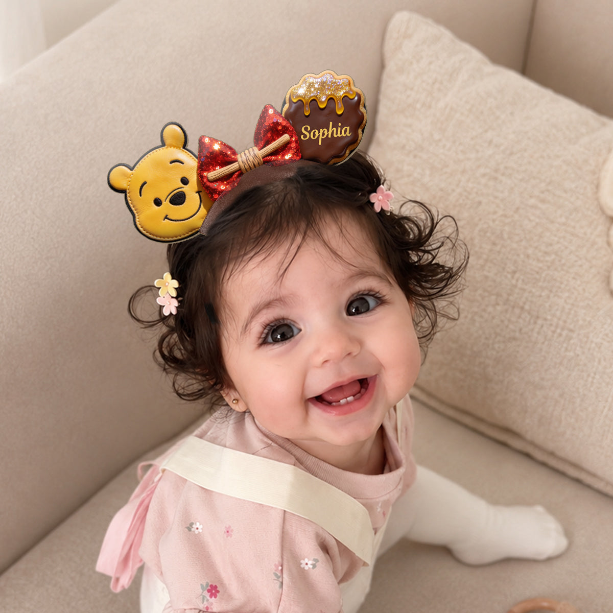 Honey Bear And Friends - Personalized Yellow Bear Shaped Leather Headband