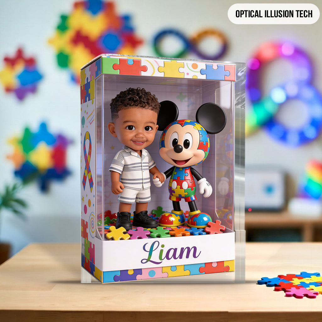 Autism Support Cartoon Puzzle Toy - Personalized Autism Awareness Custom Shaped Acrylic Plaque