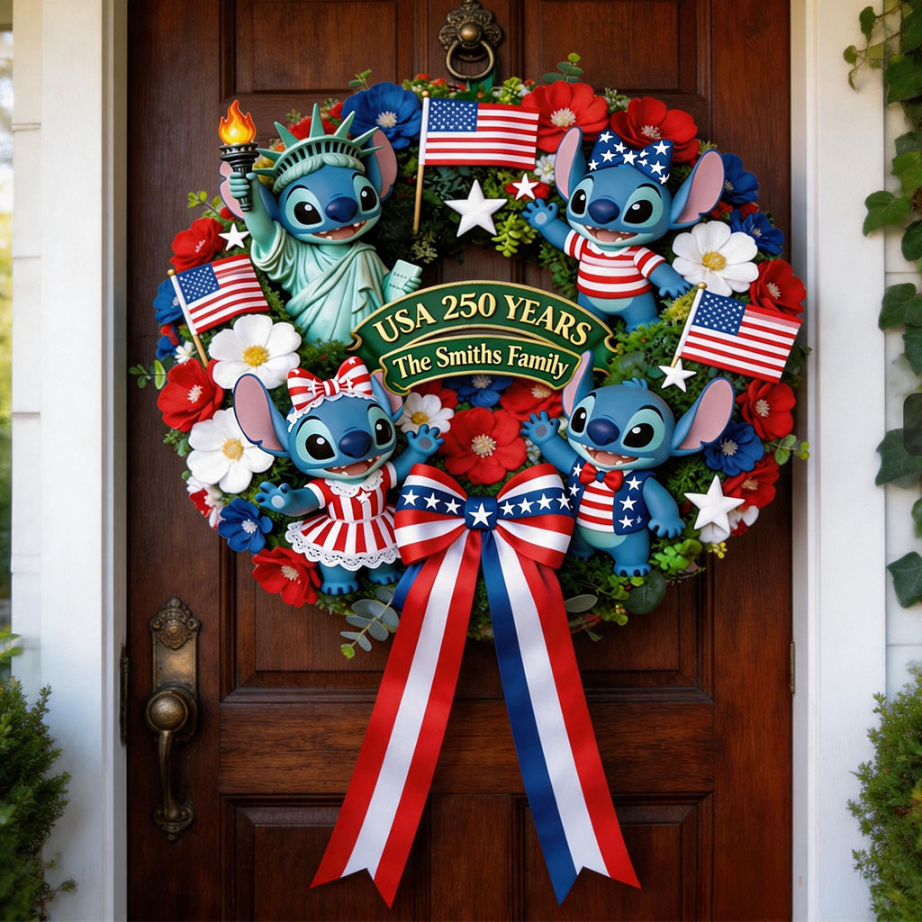 Cartoon Monster, 250th Anniversary - Personalized Ohana Shaped Wood Sign With Sash