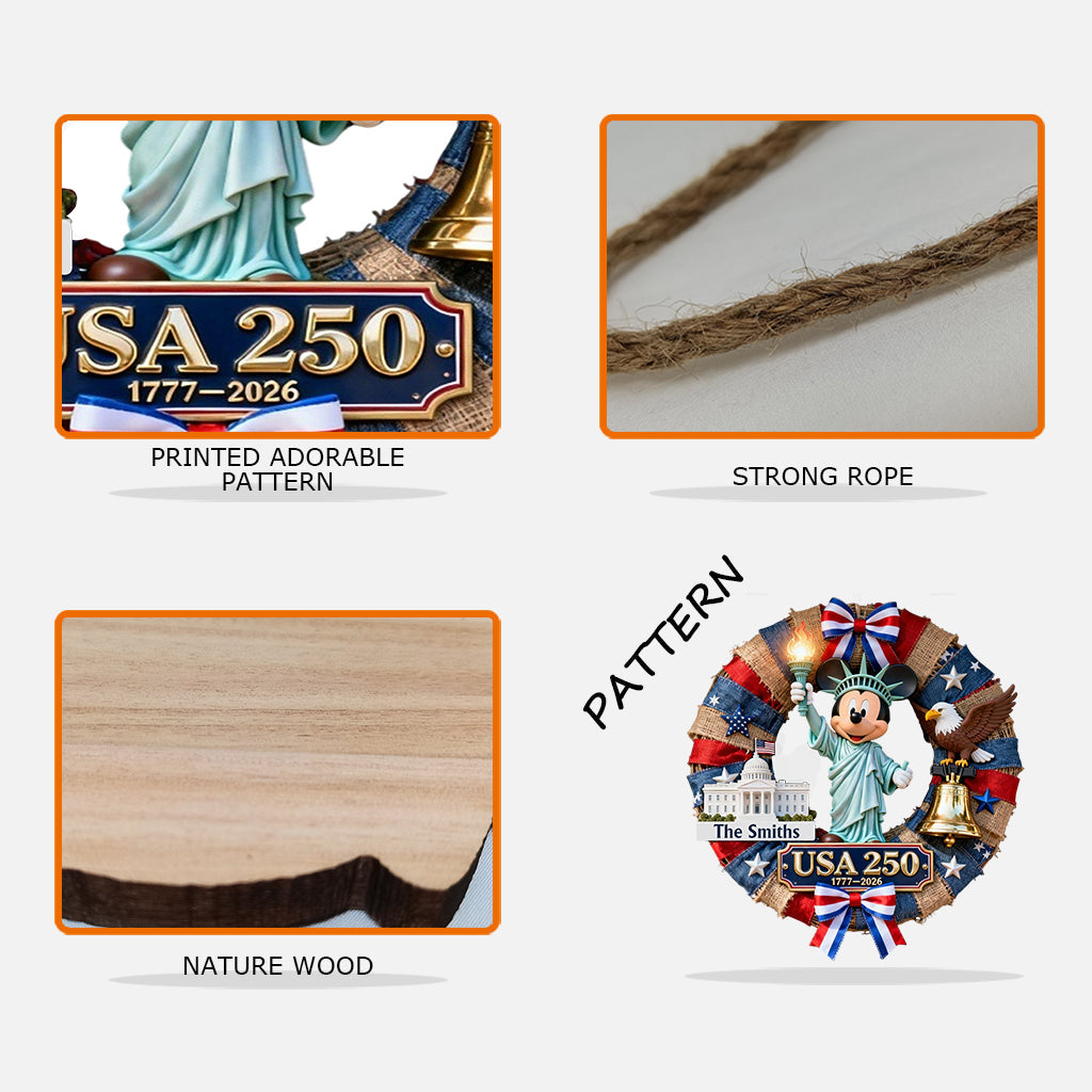 USA Mouse 250th Anniversary Patriotic Wreath - Personalized Mouse Custom Shaped Wood Sign