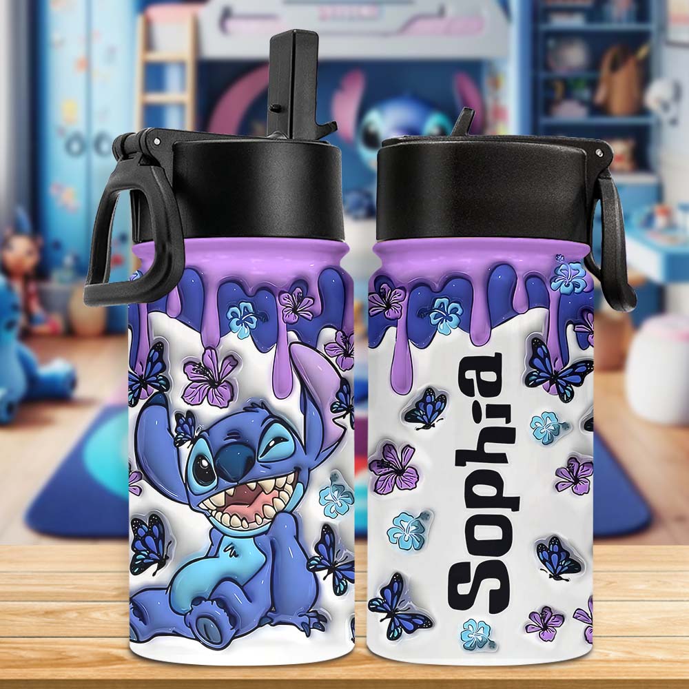 Cute Monster Custom Name - Personalized Ohana Kids Water Bottle