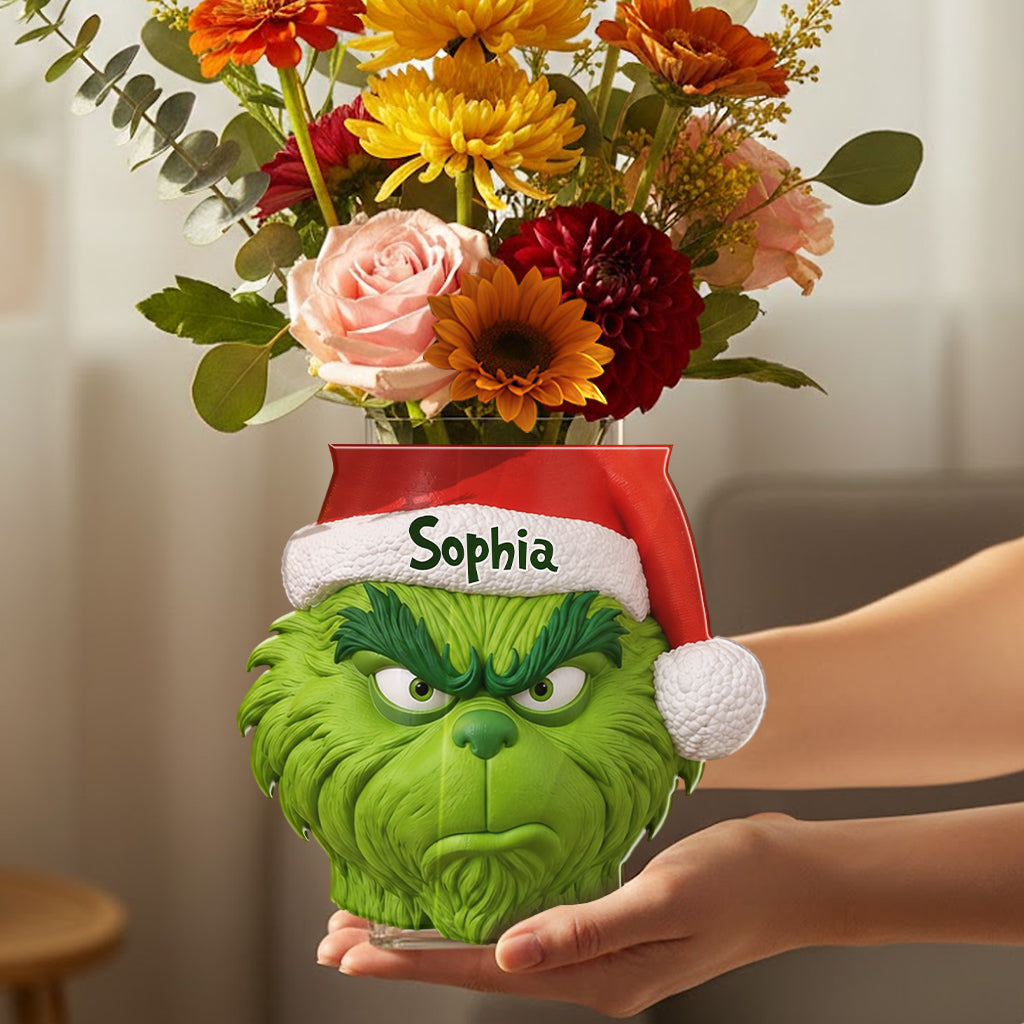 Christmas Green Monster Decoration - Personalized Stole Christmas Acrylic Pot