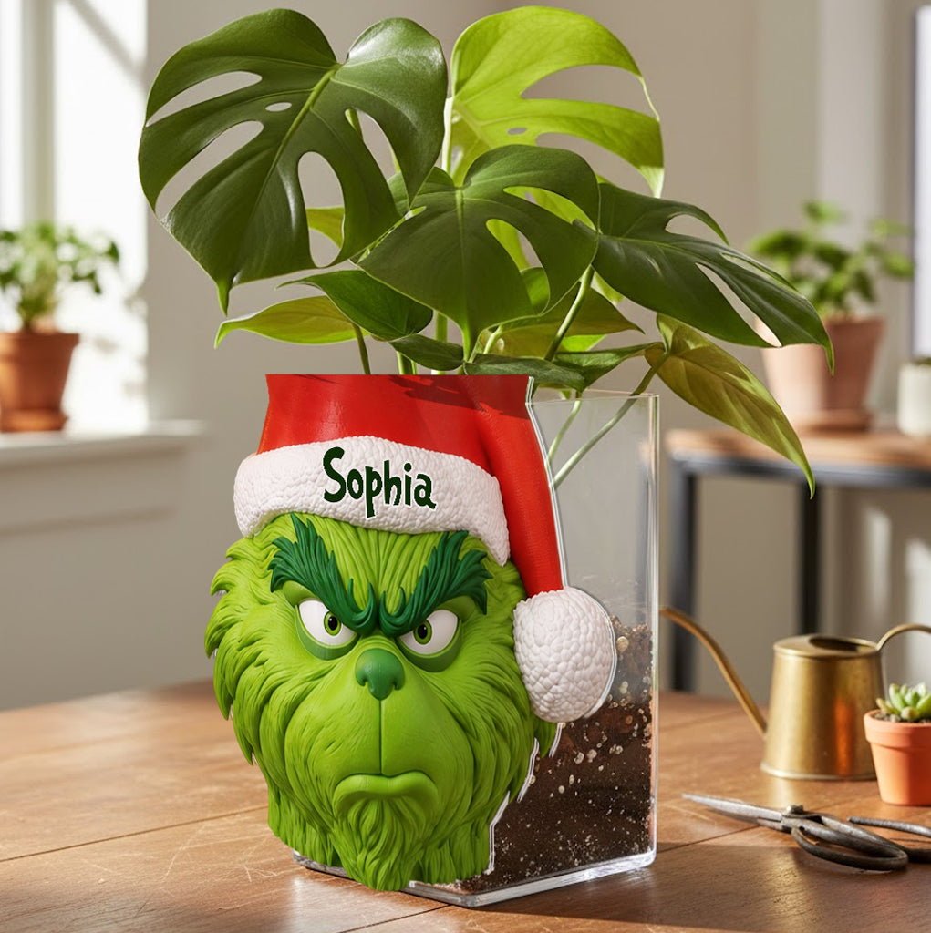 Christmas Green Monster Decoration - Personalized Stole Christmas Acrylic Pot