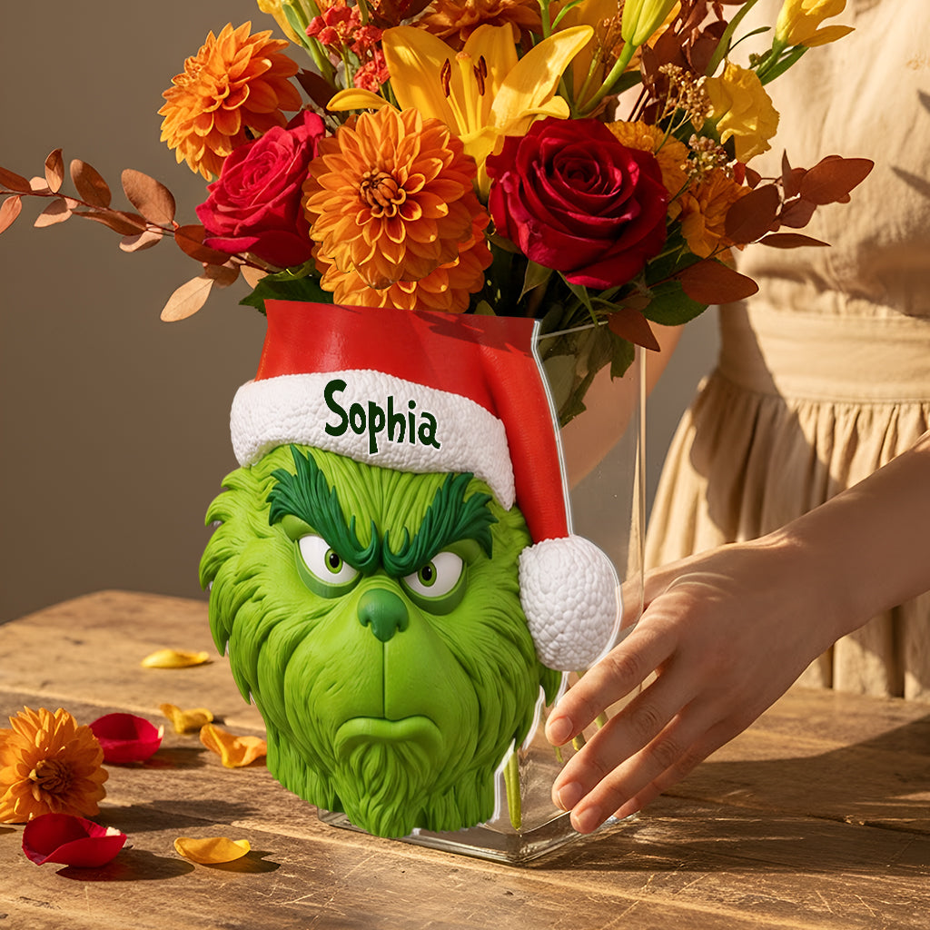 Christmas Green Monster Decoration - Personalized Stole Christmas Acrylic Pot
