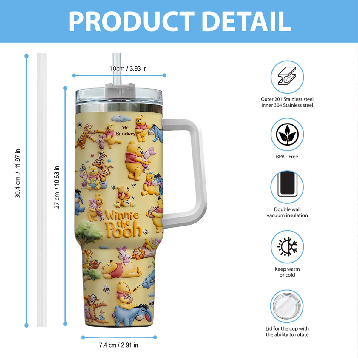 Honey Bear - Personalized Yellow Bear Tumbler With Handle