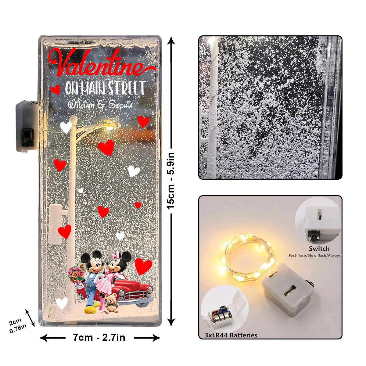 Valentine On Main Street - Personalized Mouse Snowflake Night Light