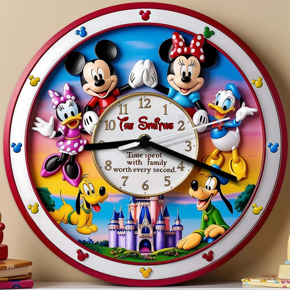 Time Spent With Family Worth Every Second - Personalized Mouse Wall Clock