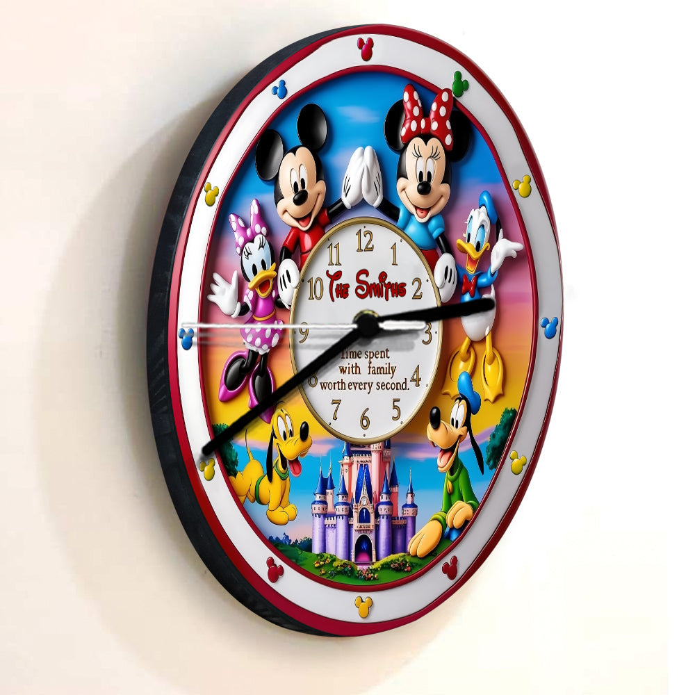 Time Spent With Family Worth Every Second - Personalized Mouse Wall Clock