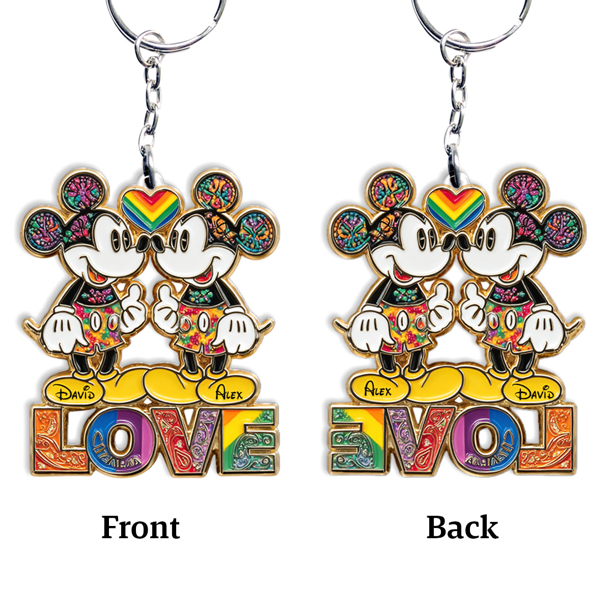 Rainbow Mouse Couple Love - Personalized LGBT Support Keychain