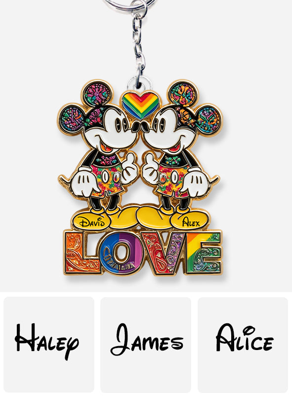 Rainbow Mouse Couple Love - Personalized LGBT Support Keychain