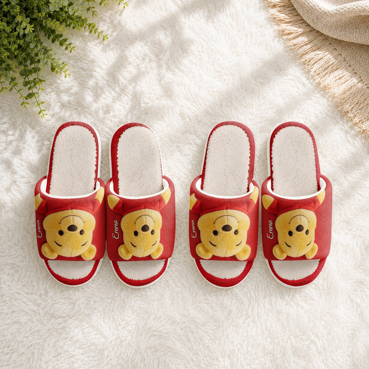 Cute Yellow Bear - Personalized Yellow Bear Open-Toe Slippers